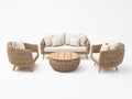Canapé de jardin - rotin-bois-tissu - 188 x 84 x 81 cm - naturel-blanc cassé - style organique contemporain