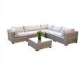 Canapé de jardin - rotin-tissu - 246 x 246 x 77 cm - taupe clair-blanc cassé - style contemporain épuré