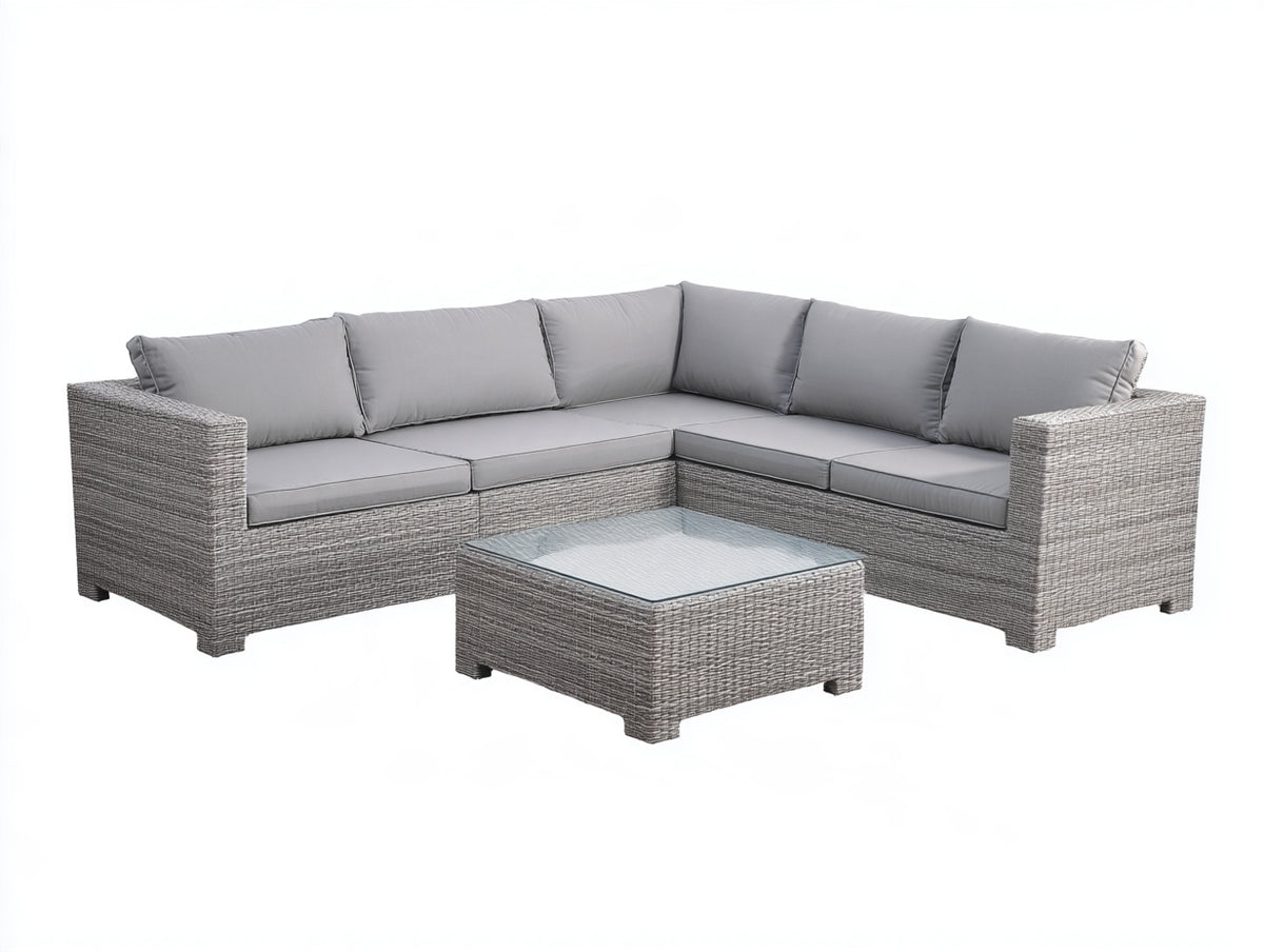 Canapé de jardin - rotin-tissu - 220 x 220 x 76 cm - gris clair-gris - style minimaliste contemporain