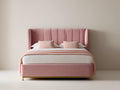Lit double - Velours-Métal - 208x170x120 cm - Rose poudré-Doré - Style élégant