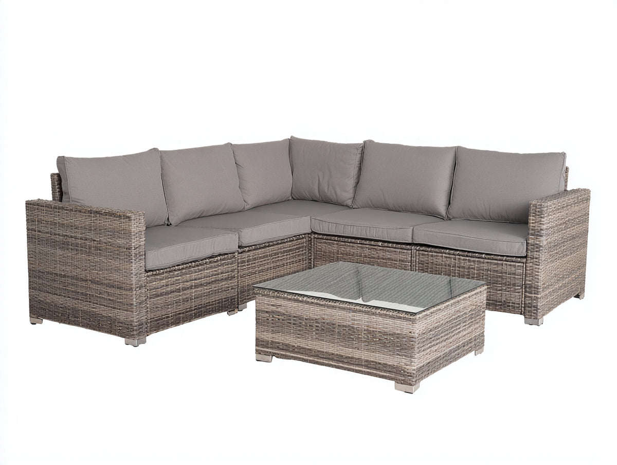 Canapé de jardin - rotin-tissu - 226 x 226 x 79 cm - gris taupe-gris moyen - style moderne tressé