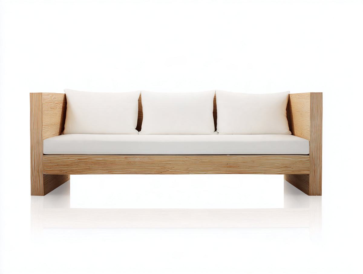 Canapé de jardin - bois-tissu - 202 x 80 x 79 cm - naturel-blanc cassé - style minimaliste architectural