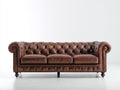 Canapé 3 places - Cuir - 218 x 92 x 78 cm - Marron - Style Chesterfield