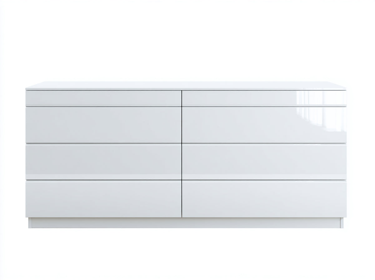 Commode - Bois - 156x41x76 cm - Blanc brillant - Moderne épuré