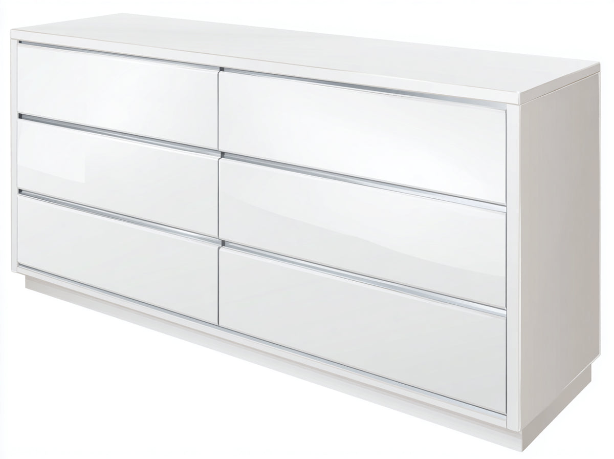 Commode - Bois - 160x41x79 cm - Blanc brillant - Moderne épuré