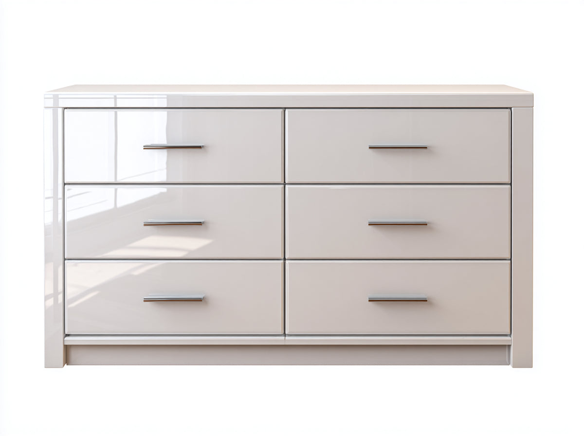 Commode - Bois - 152x42x82 cm - Blanc brillant - Contemporain élégant