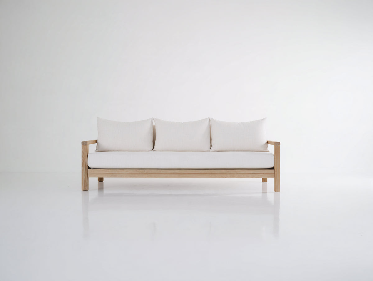 Canapé de jardin - bois-tissu - 205 x 82 x 79 cm - naturel-blanc cassé - style minimaliste contemporain