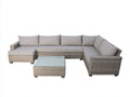 Canapé de jardin - rotin-tissu - 286 x 201 x 78 cm - beige-gris clair - style contemporain modulable