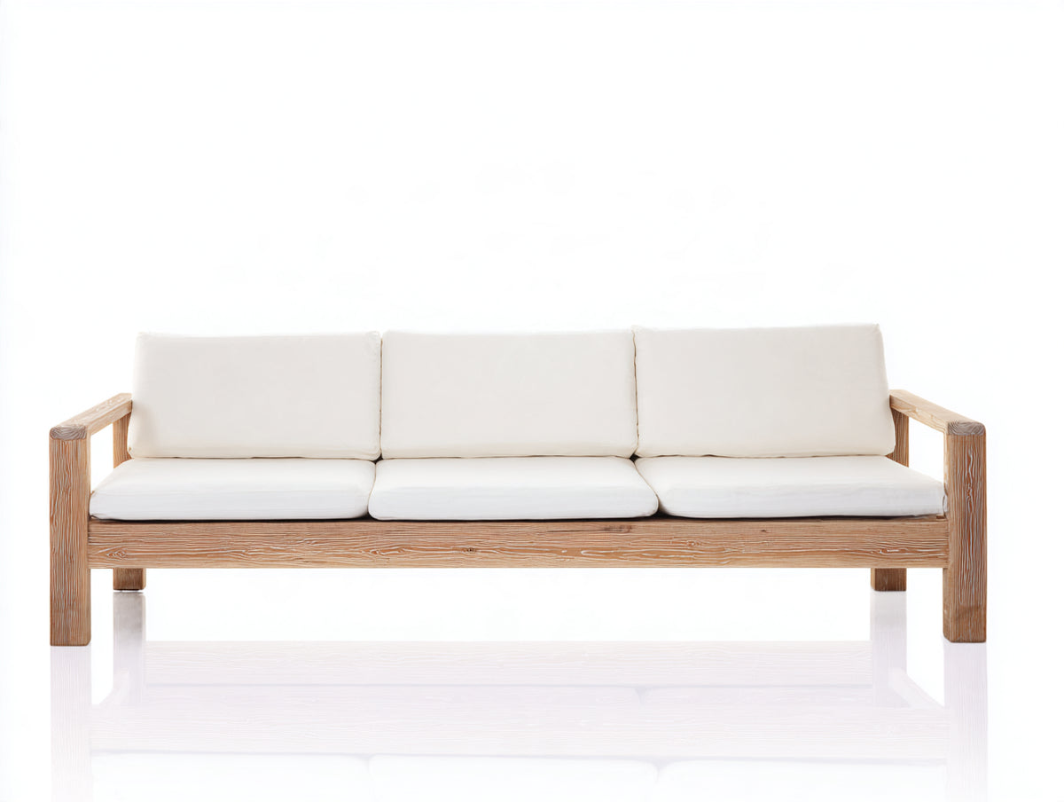 Canapé de jardin - bois-tissu - 210 x 83 x 78 cm - naturel-blanc cassé - style contemporain ouvert