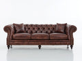 Canapé 3 places - Cuir - 228 x 94 x 79 cm - Marron foncé - Style Chesterfield