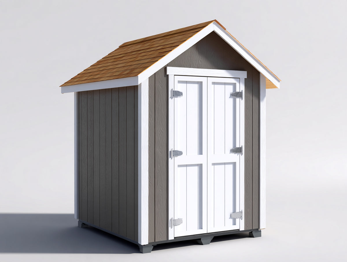 Abri de jardin - Bois - 175x125x220 cm - Gris taupe-Blanc-Bois naturel - Style cottage