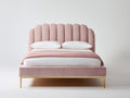 Lit double - Velours-Métal - 211x171x116 cm - Rose clair-Doré - Style contemporain