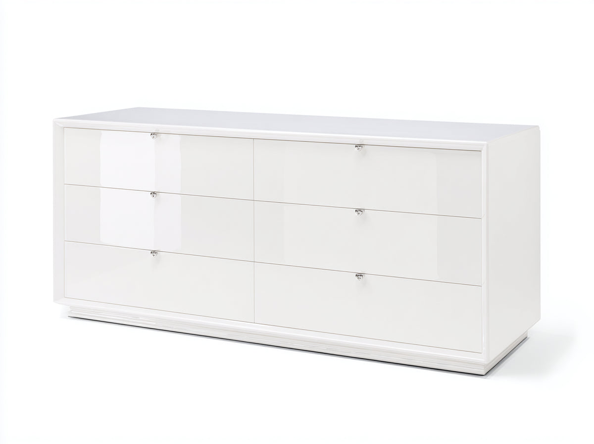 Commode - Bois - 160x43x78 cm - Blanc brillant - Classique contemporain