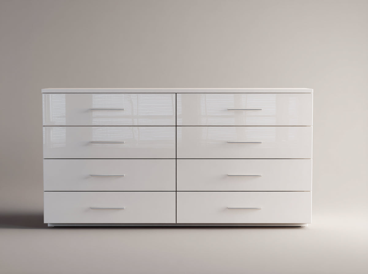 Commode - Bois - 160x42x78 cm - Blanc brillant - Moderne
