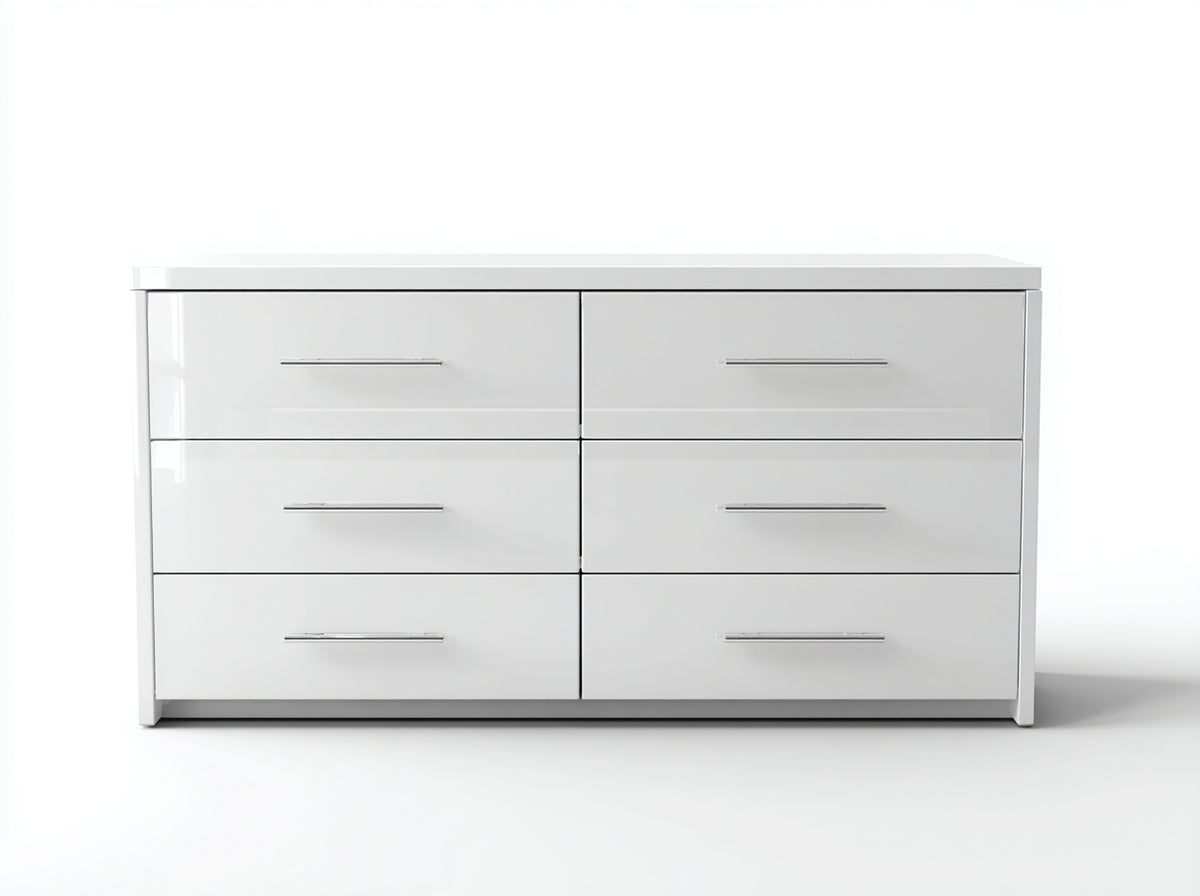 Commode - Bois - 148x41x79 cm - Blanc brillant - Moderne épuré