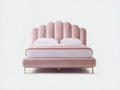 Lit double - Velours-Métal - 207x166x118 cm - Rose poudré-Doré - Style Art déco