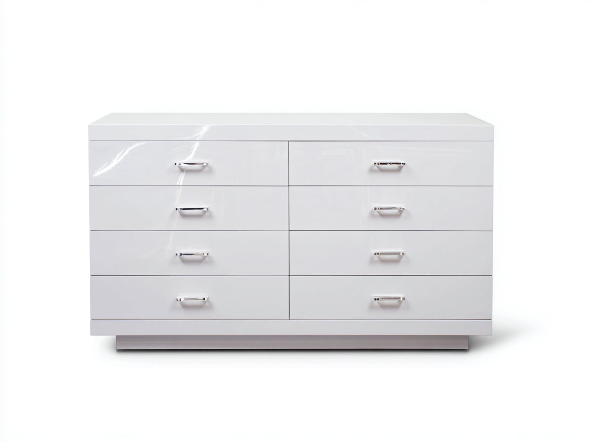 Commode - Bois - 150x42x80 cm - Blanc brillant - Moderne