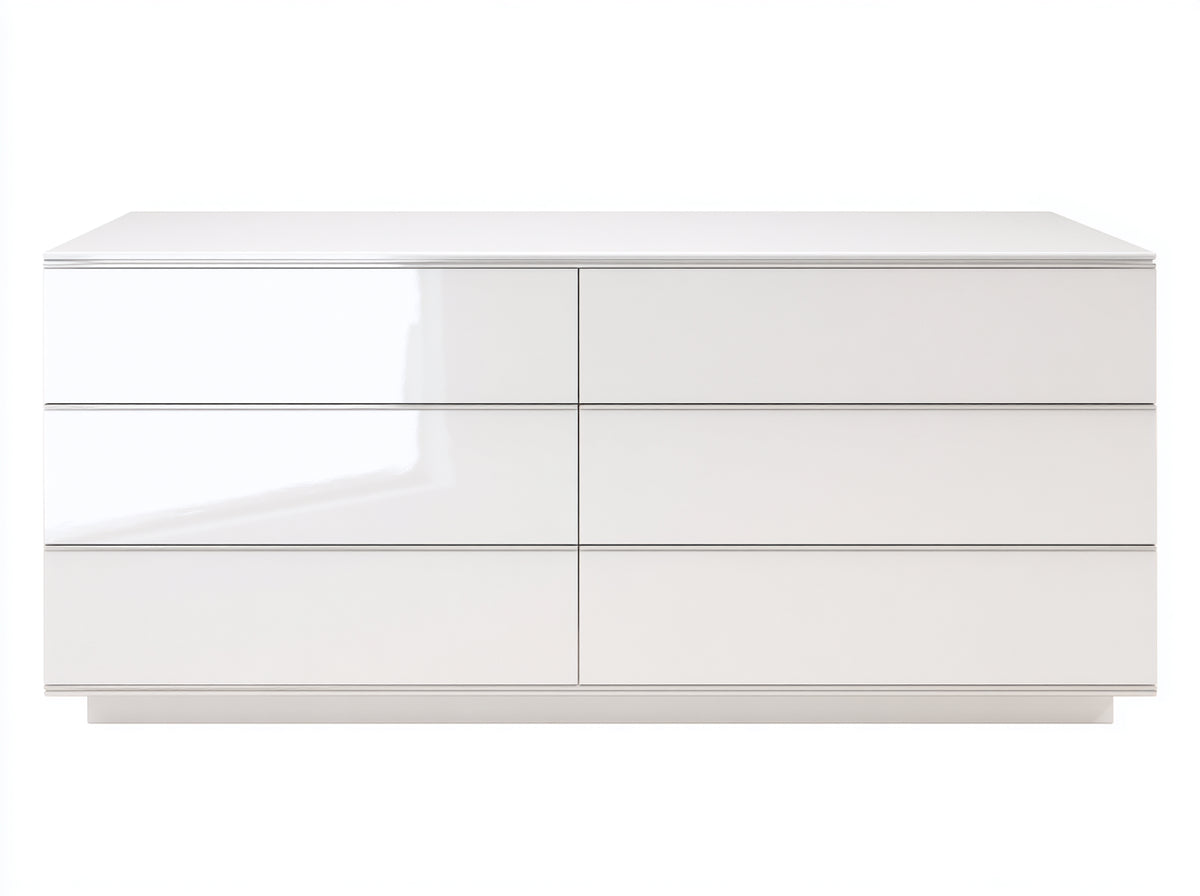 Commode - Bois - 156x40x76 cm - Blanc brillant - Minimaliste
