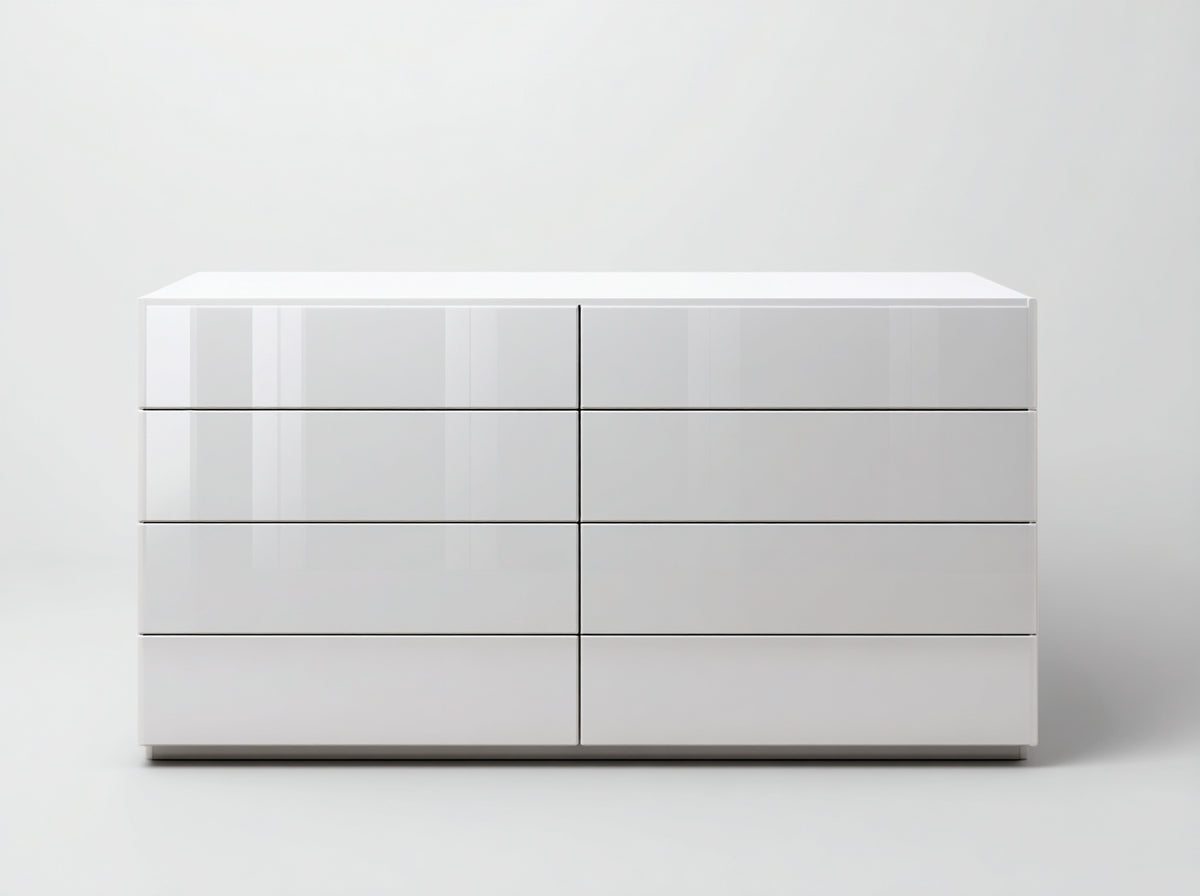 Commode - Bois - 152x42x78 cm - Blanc brillant - Moderne minimaliste