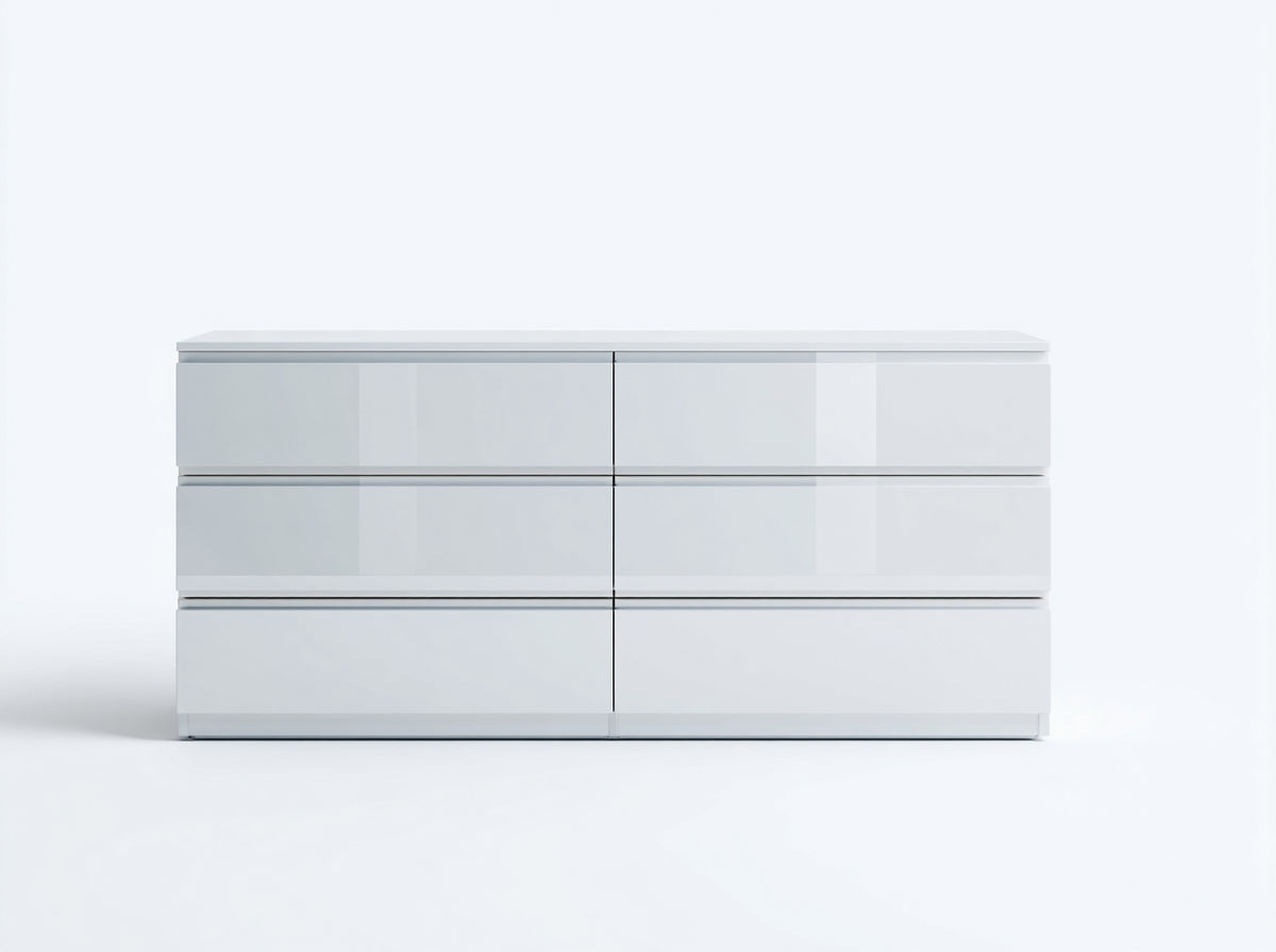 Commode - Bois - 150x40x74 cm - Blanc brillant - Minimaliste